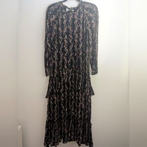 Floral Ruffled Maxi Dress w/ Tie Neck - Zara